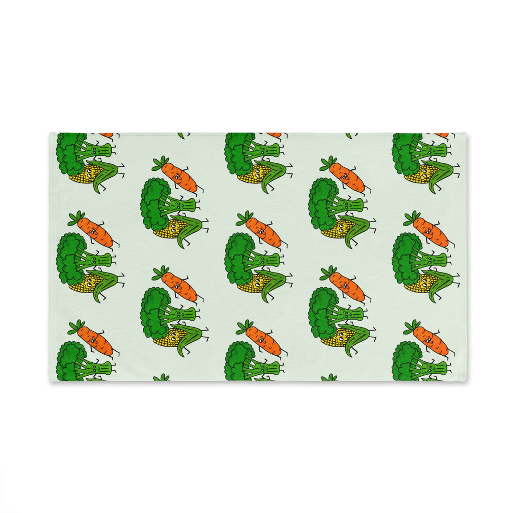 Hand-Drawn Smiling Veggies Corn Carrot Broccoli Hand Towel | Kitchen Tea Towel, Cute Produce Design