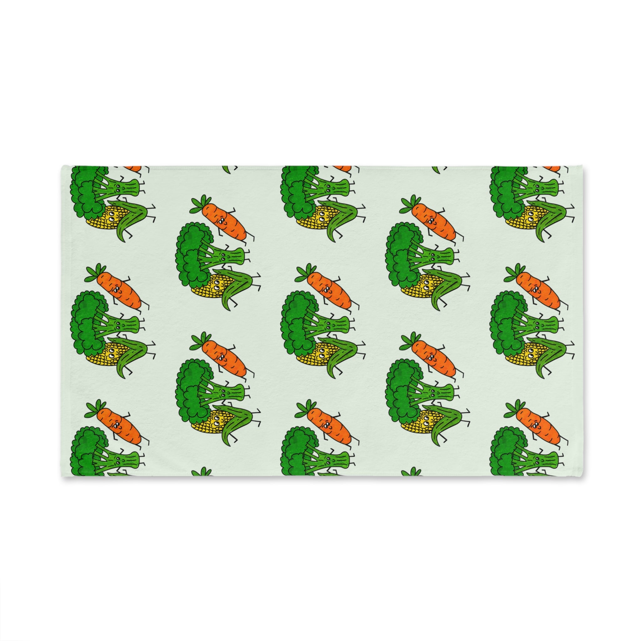 Hand-Drawn Smiling Veggies Corn Carrot Broccoli Hand Towel | Kitchen Tea Towel, Cute Produce Design
