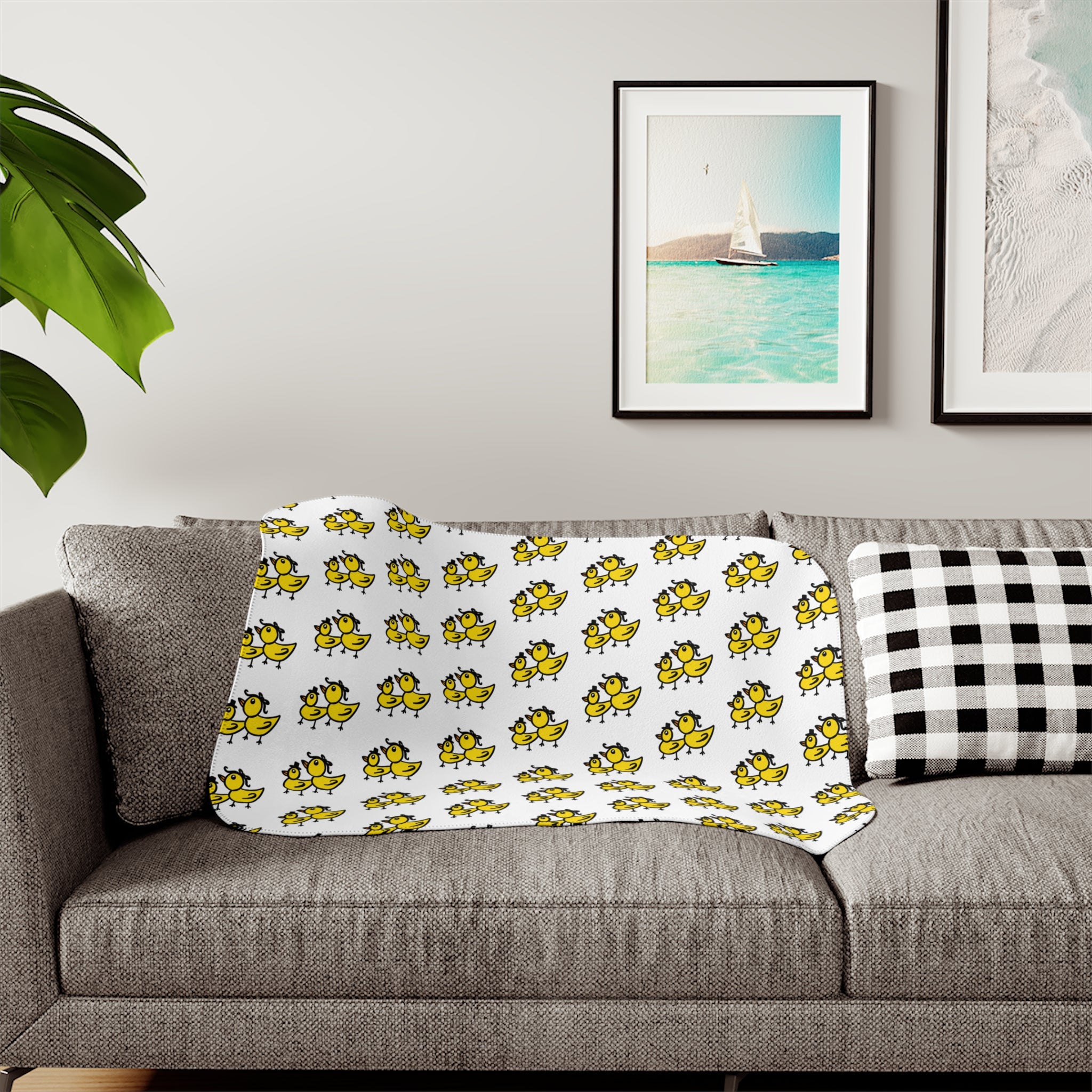 Hand-Drawn Two Ducks Sherpa Blanket | Cozy Duck Illustration