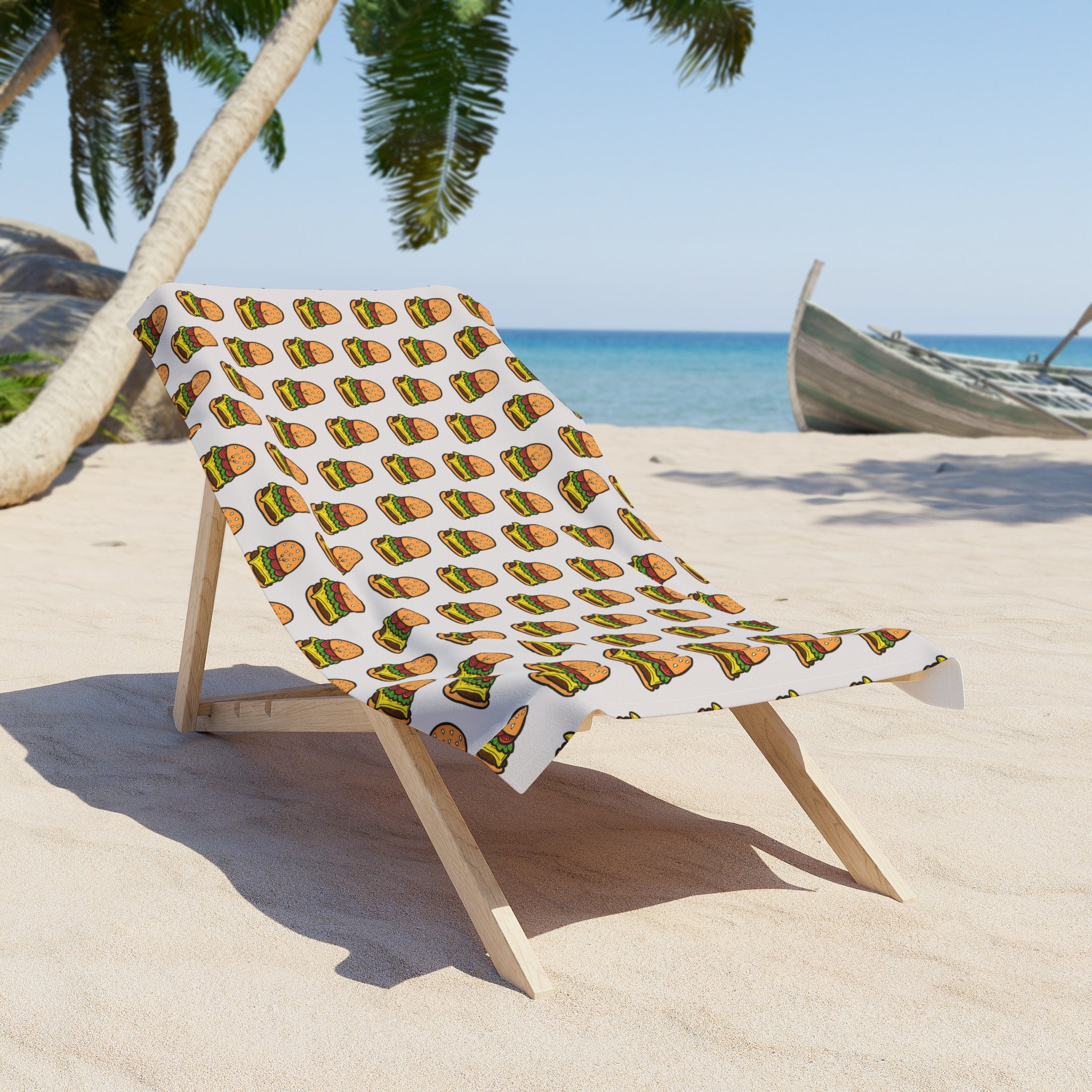 Hand-Drawn Cheeseburger pattern Beach Towel | repeating burger print, novelty summer beach towel