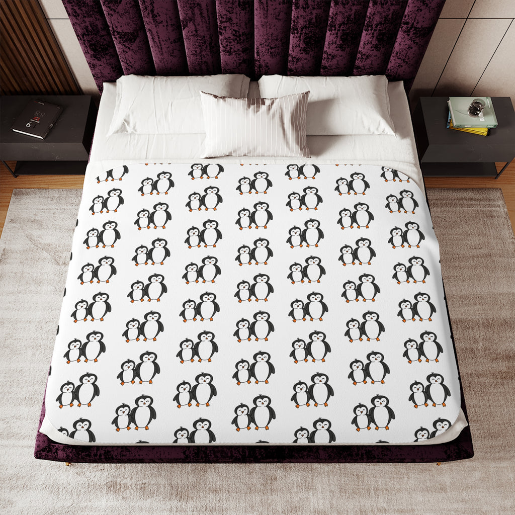 Hand-Drawn Penguin Pattern Sherpa Blanket | Cute Winter Animal Print