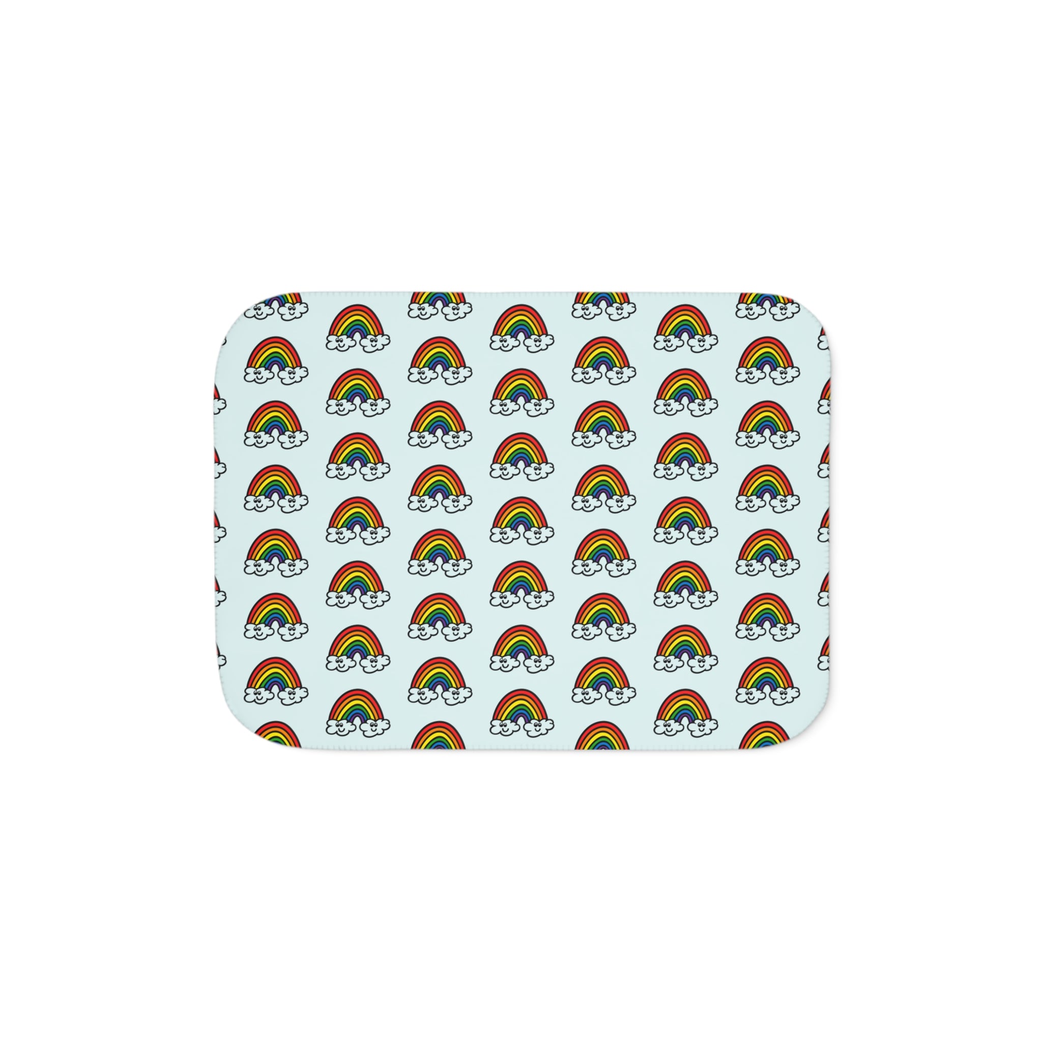Hand-Drawn Retro Rainbow and Clouds Smiling Pattern Sherpa Blanket | Cute Rainbow Repeat Throw