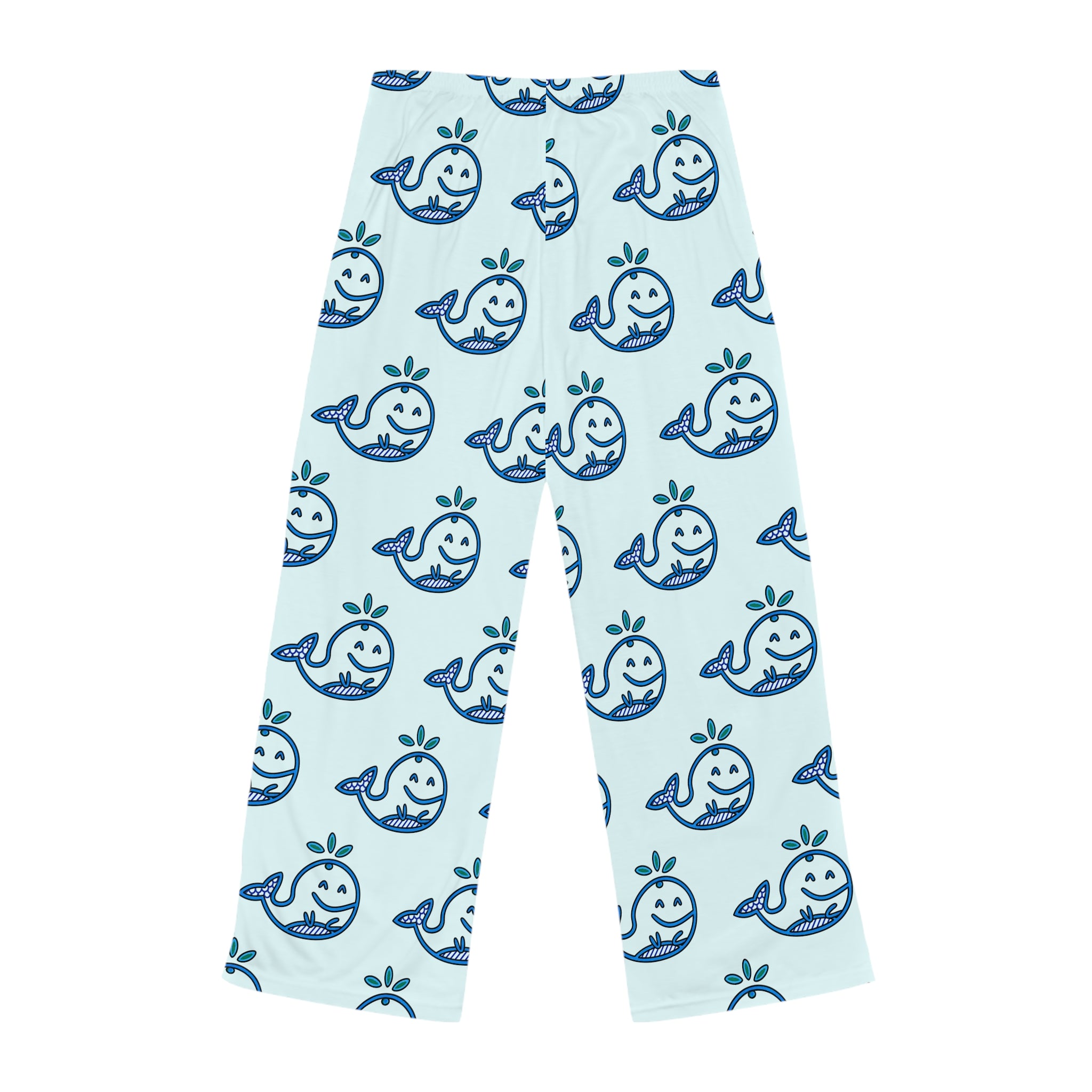 Hand-Drawn Smiling Blue Whale Pattern Pajama Pants | Cute Ocean Animal Loungewear