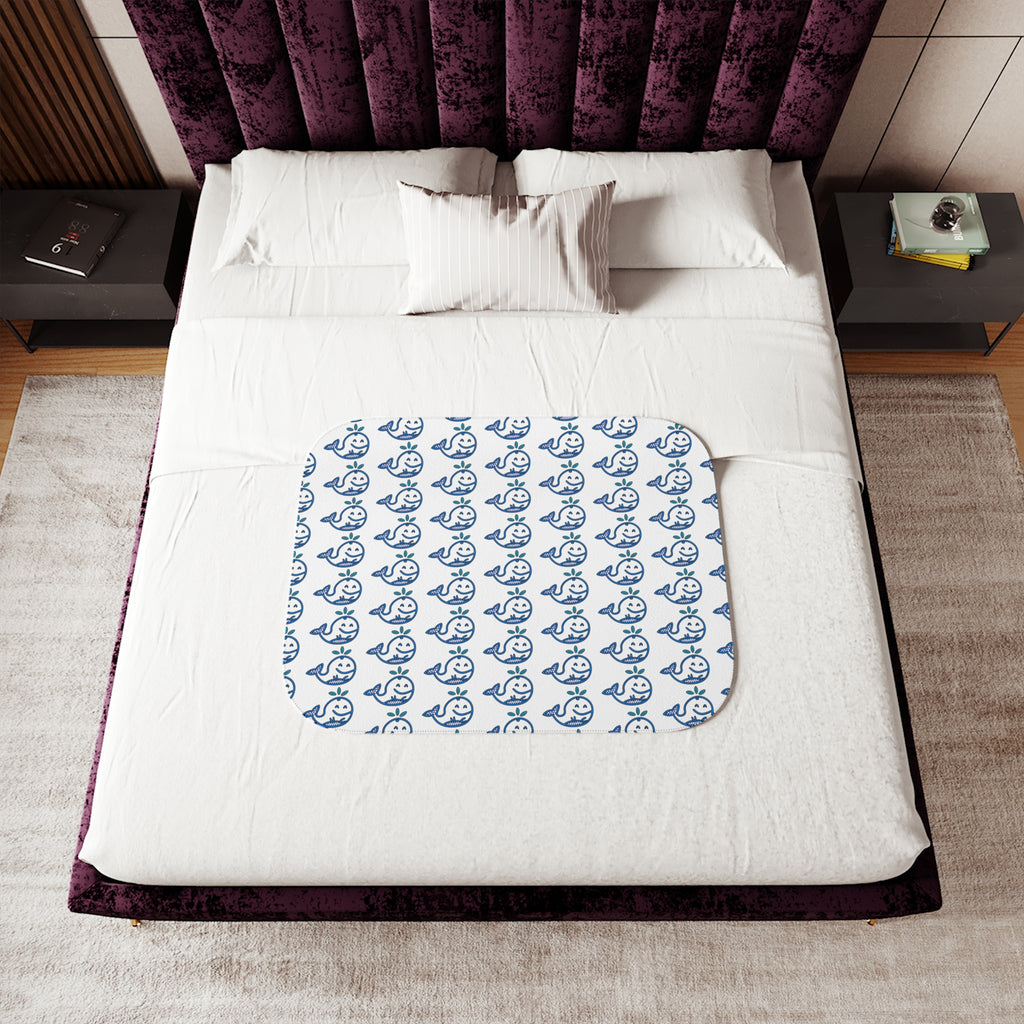 Hand-Drawn Blue Nautical Whale Pattern Sherpa Blanket | Cozy Ocean, Beach house Animal Throw