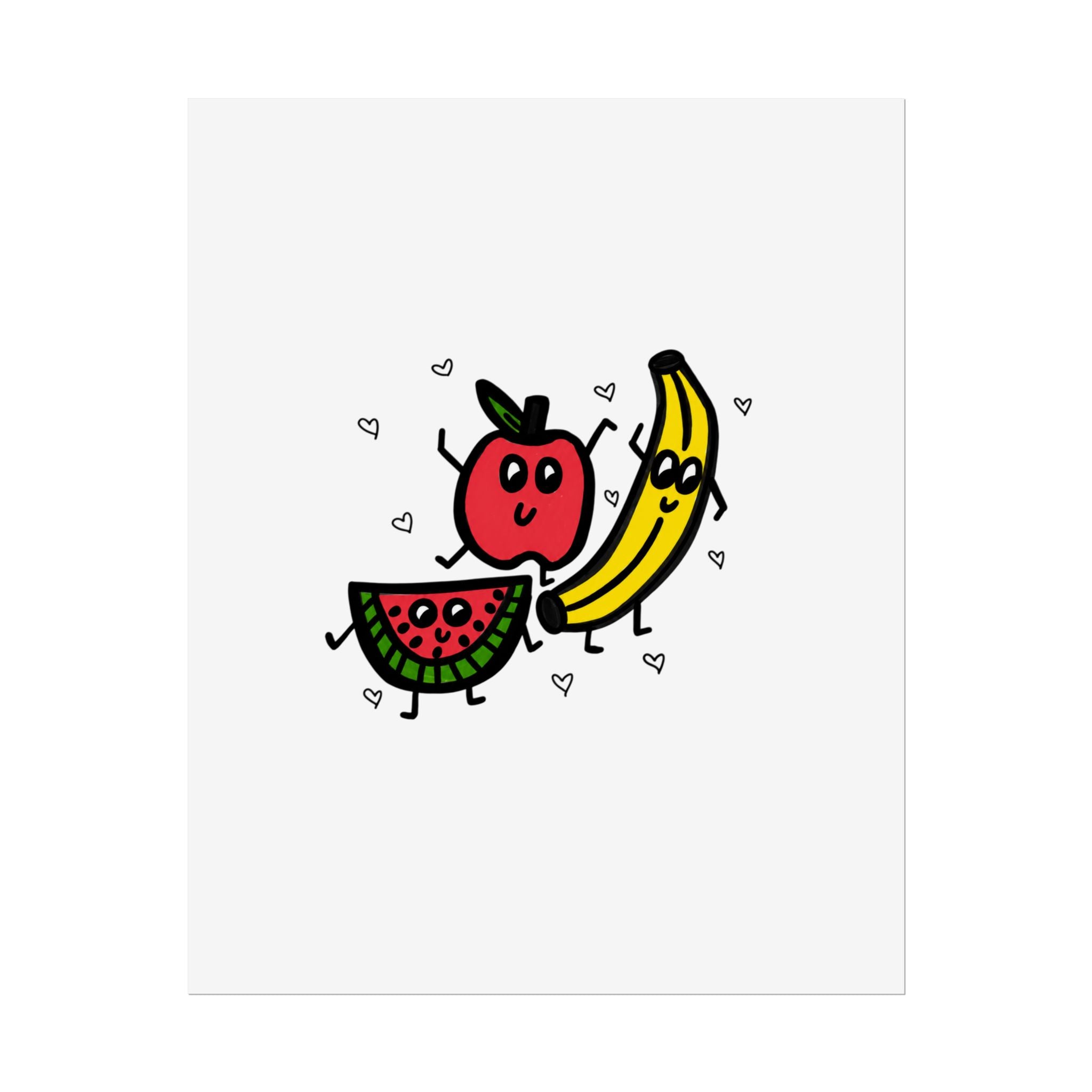 Hand-Drawn Cute Fruit Friends poster | Rolled poster, apple banana watermelon art
