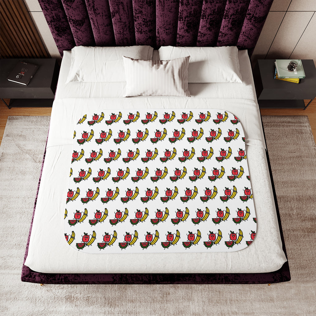 Hand-Drawn Apple Banana Watermelon Sherpa Blanket | Fruit Pattern Throw