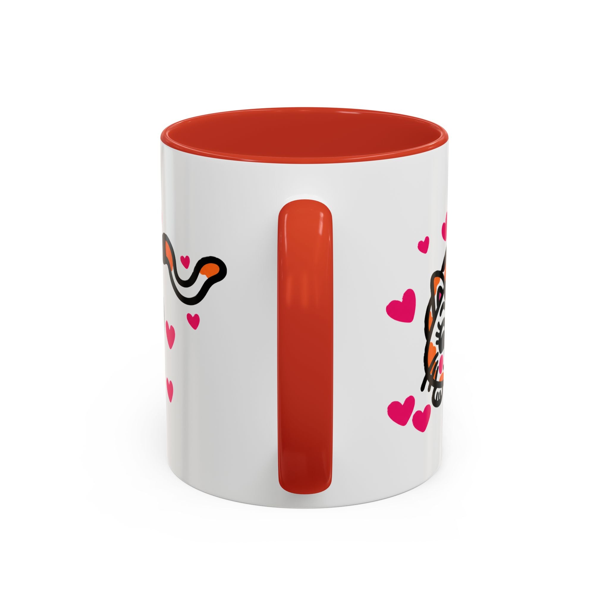 Hand-Drawn Calico Cat with Pink Hearts Mug | Accent Coffee Mug 11oz 15oz