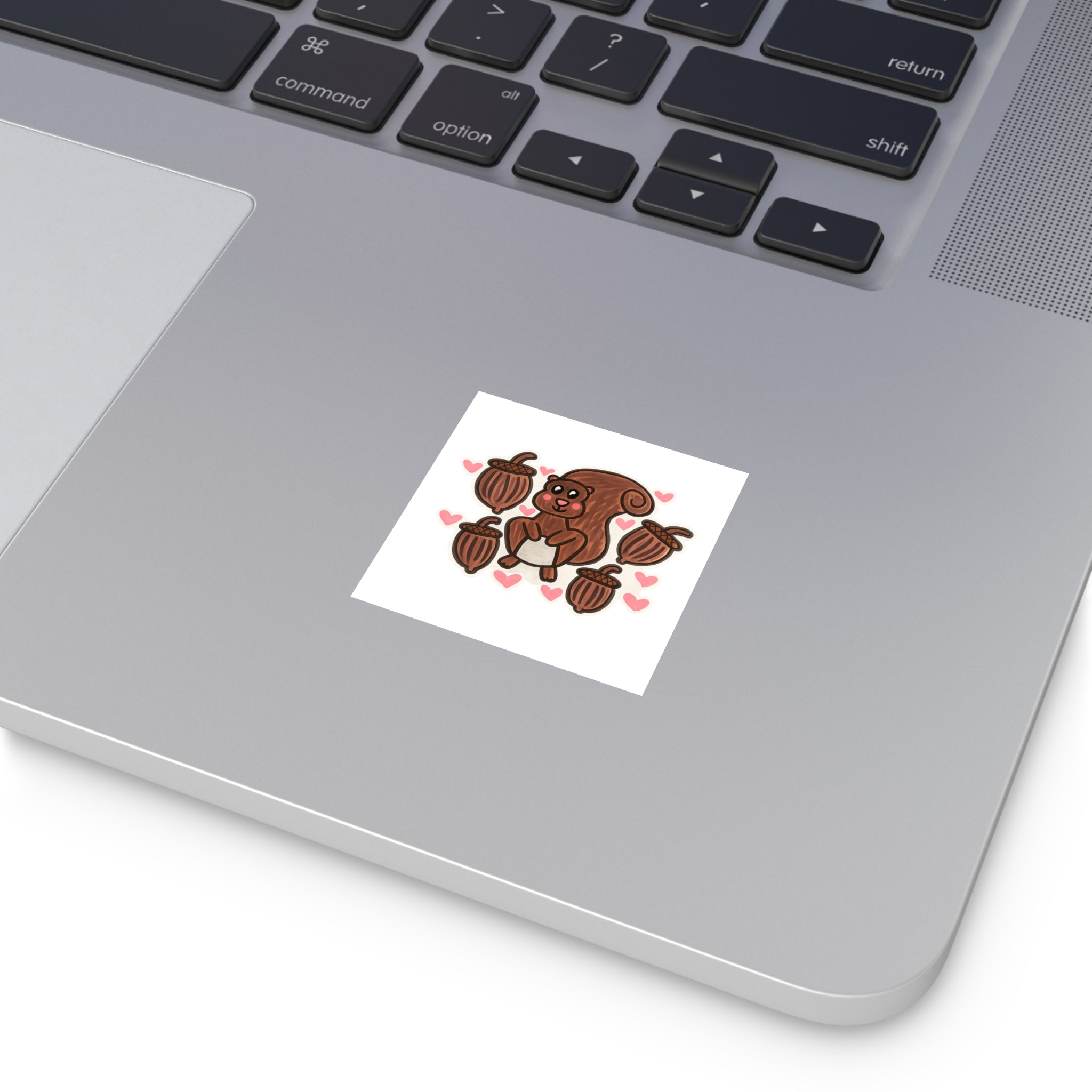 Hand-Drawn Cute Squirrel with Acorns Square Sticker | Indoor Outdoor