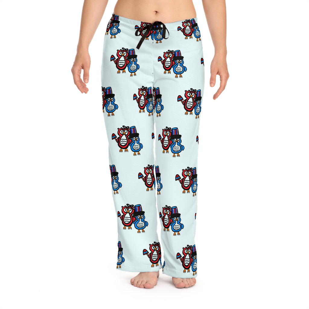 Hand-Drawn Cute Patriotic Owl Pattern Pajama Pants | All-Over Print
