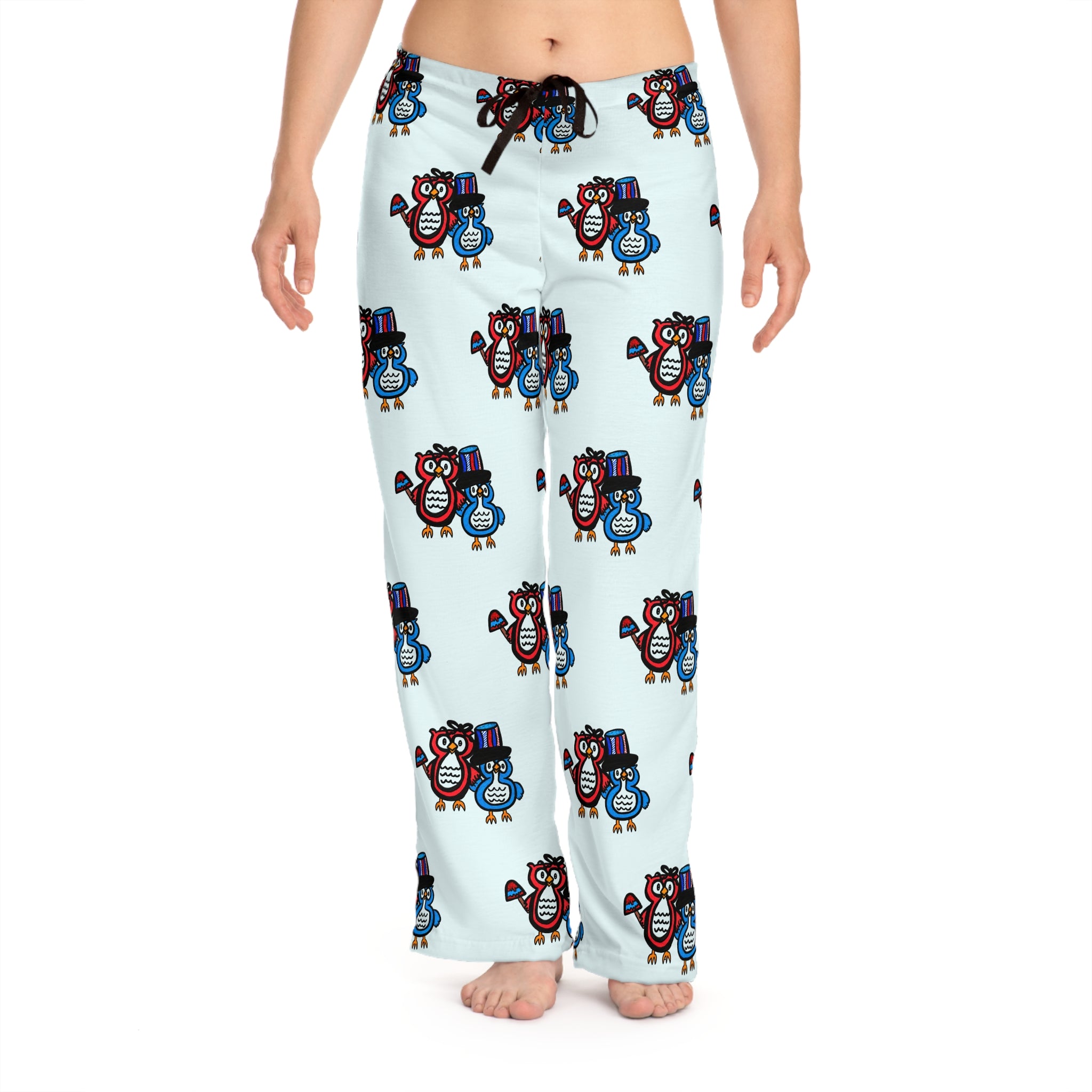 Hand-Drawn Cute Patriotic Owl Pattern Pajama Pants | All-Over Print