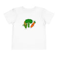 Hand-Drawn Happy Veggies trio Toddler Tee | Corn Broccoli Carrot kids shirt