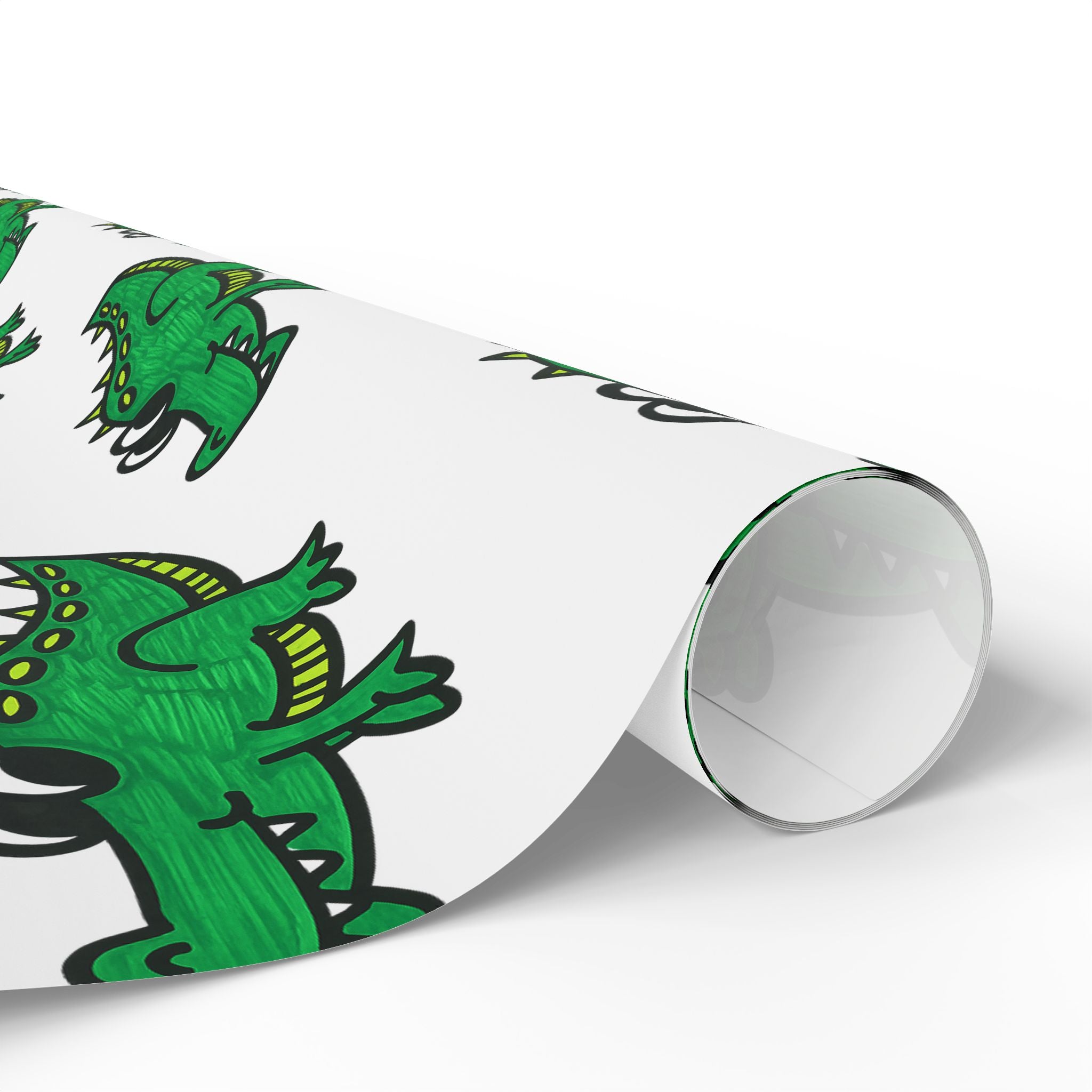 Hand-Drawn Green Cartoon Alligator Wrapping Paper | Repeating Dino Pattern