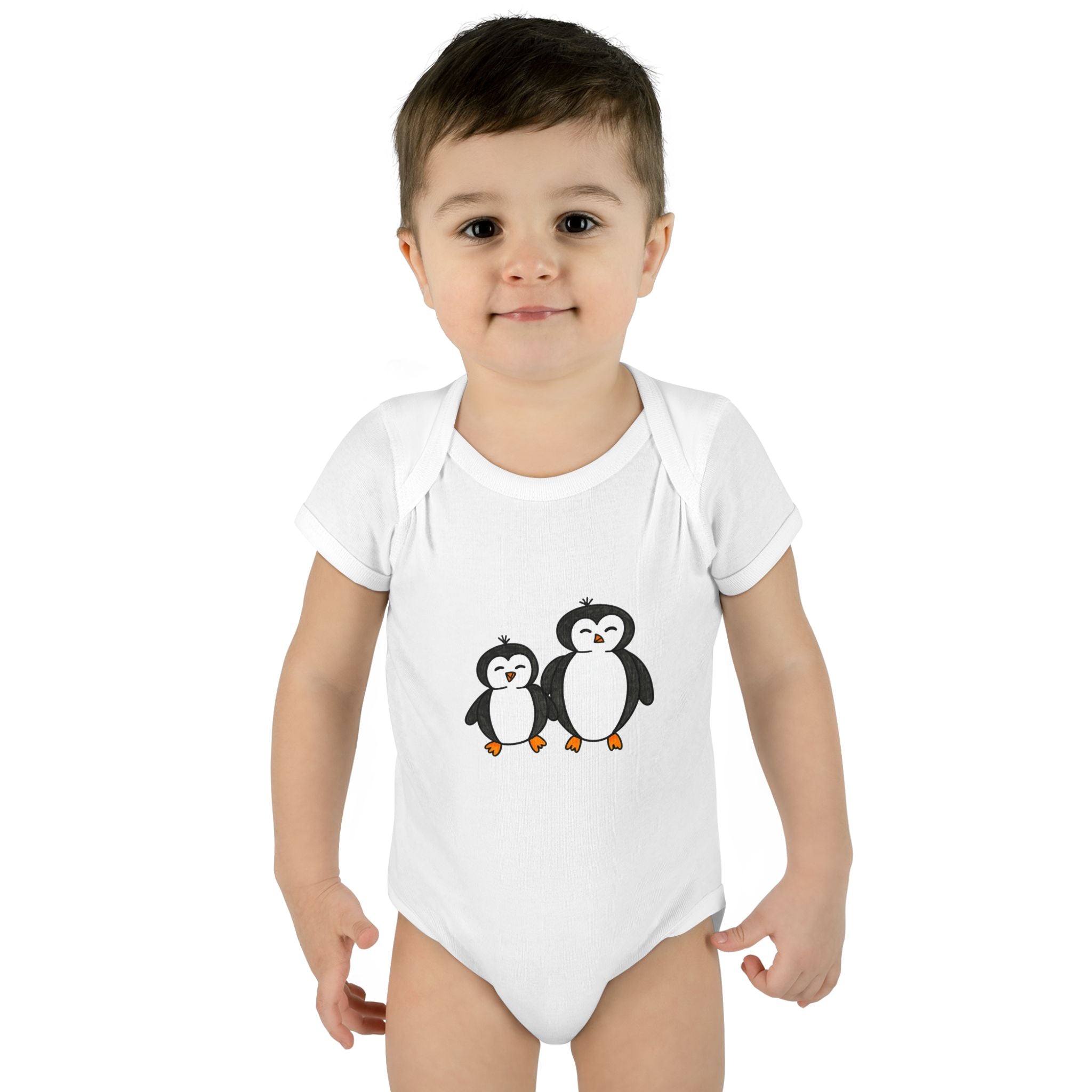 Hand-Drawn Cute Penguin Pair Infant Bodysuit | Baby Penguin Illustration
