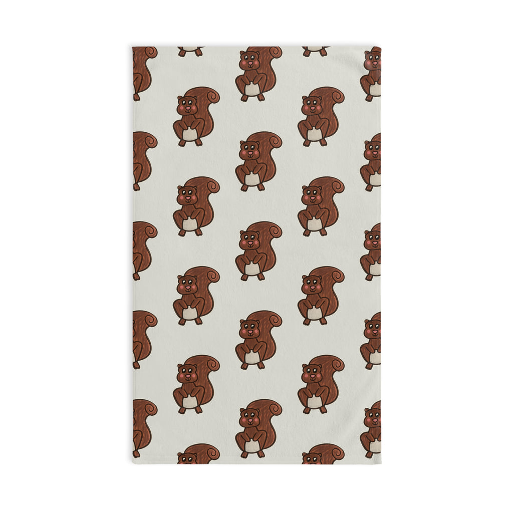 Hand-Drawn Cartoon Squirrel Pattern Hand Towel | Cute Brown Squirrel Design