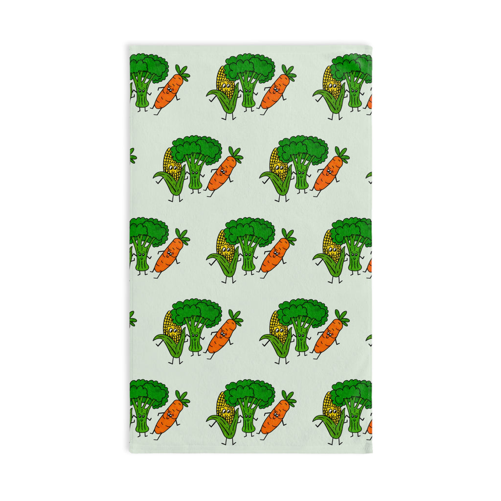Hand-Drawn Smiling Veggies Corn Carrot Broccoli Hand Towel | Kitchen Tea Towel, Cute Produce Design