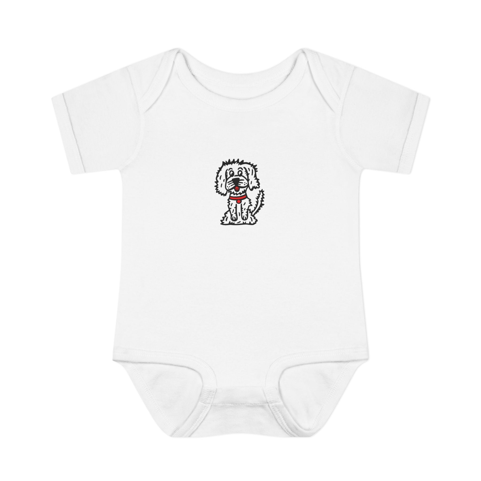 Hand-Drawn Fluffy White Dog with Red Collar Infant Bodysuit