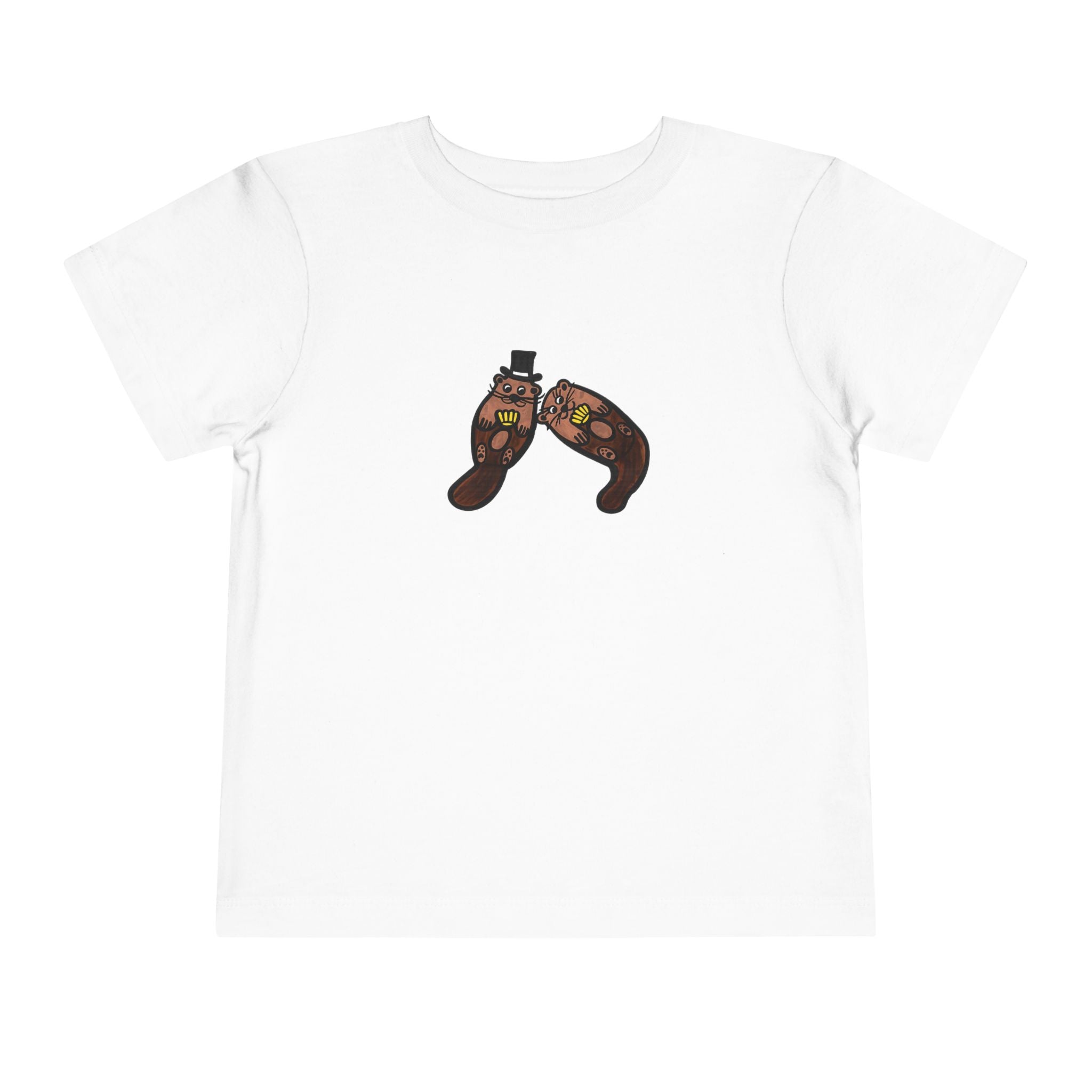 Hand-Drawn Otter Pair Illustration Toddler Tee | Cute Woodland Animal Shirt