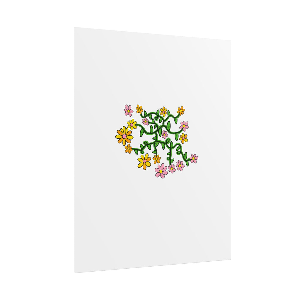 Hand-Drawn Yellow Orange Pink Floral Vine Rolled Posters