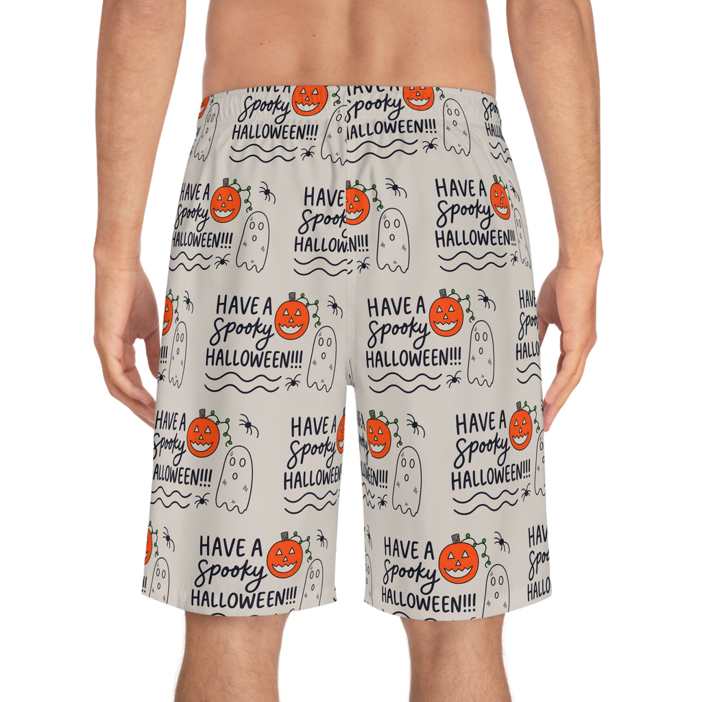 Hand-Drawn Spooky Halloween Pumpkins & Ghosts Board Shorts | Men's Board Shorts