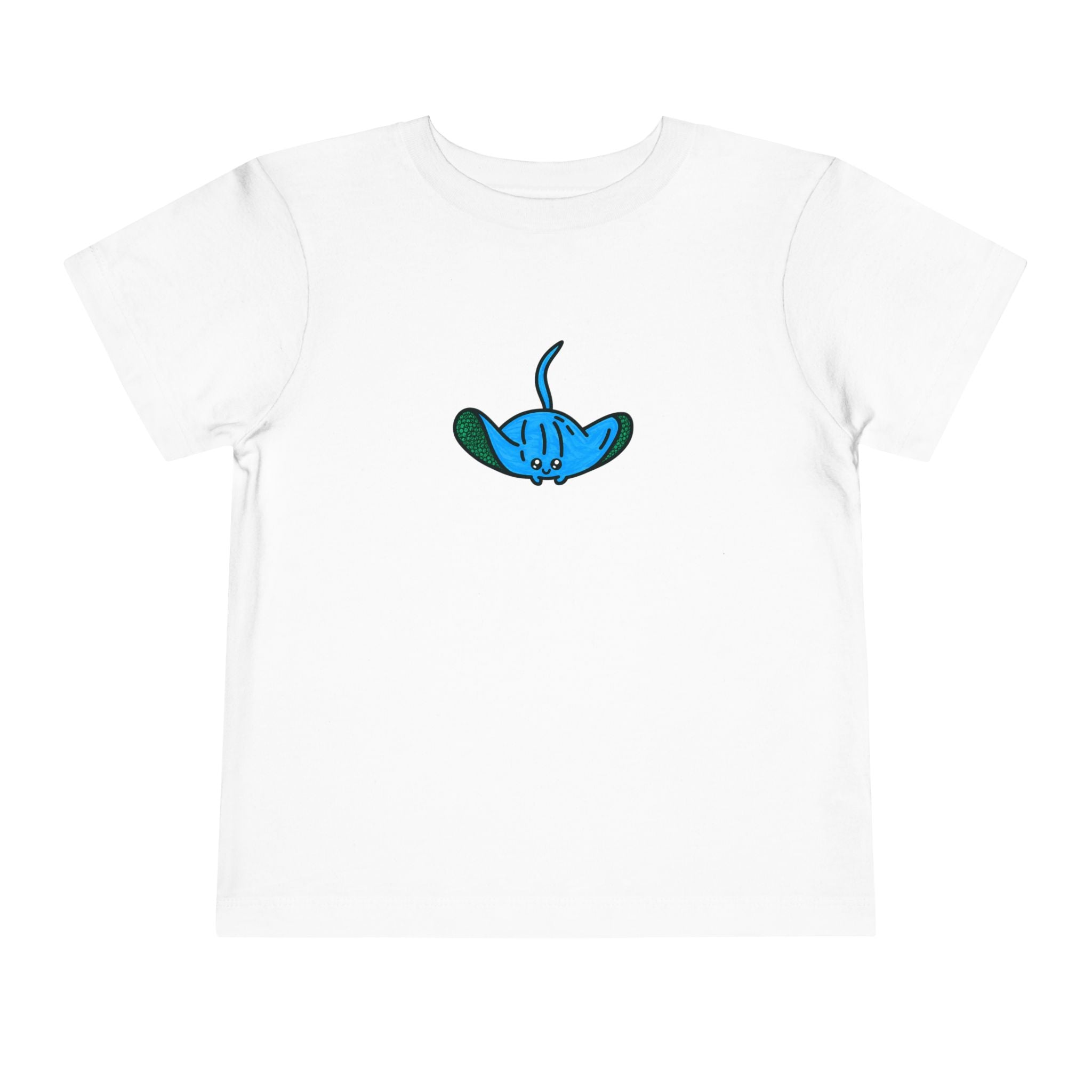 Hand-Drawn Cute Blue Stingray Toddler Tee | Marine Animal Kids Shirt