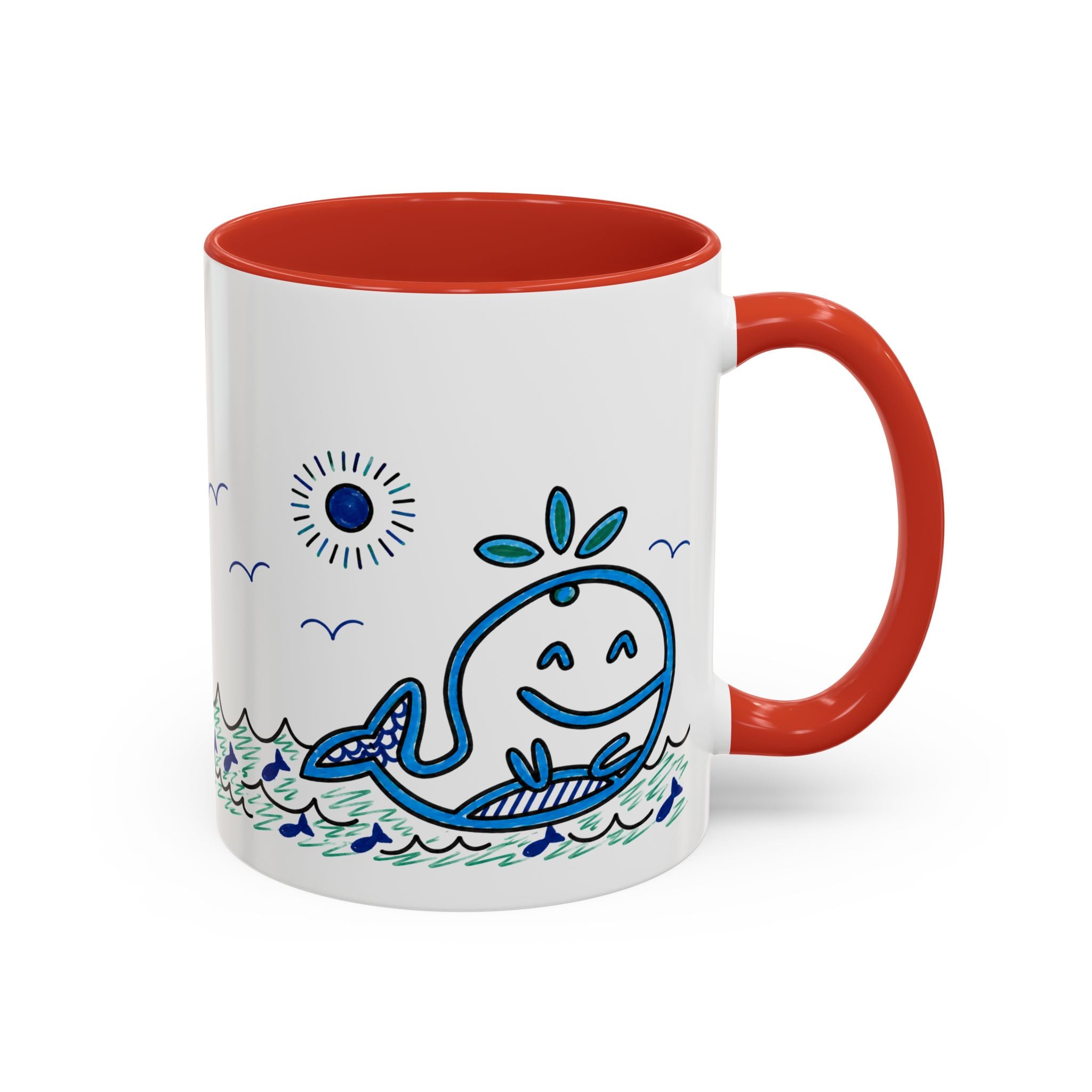 Hand-Drawn Smiling Whale Ocean Mug | Accent Coffee Mug 11oz 15oz