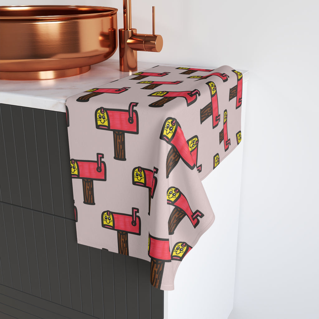 Hand-Drawn Retro Mailbox Pattern Hand Towel | Pink Cartoon Mailbox Repeat