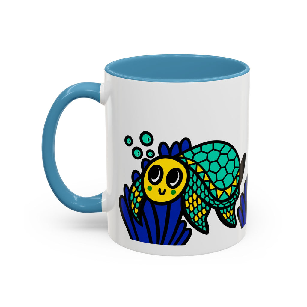 Hand-Drawn Undersea Turtle Coral Accent Mug | 11oz or 15oz
