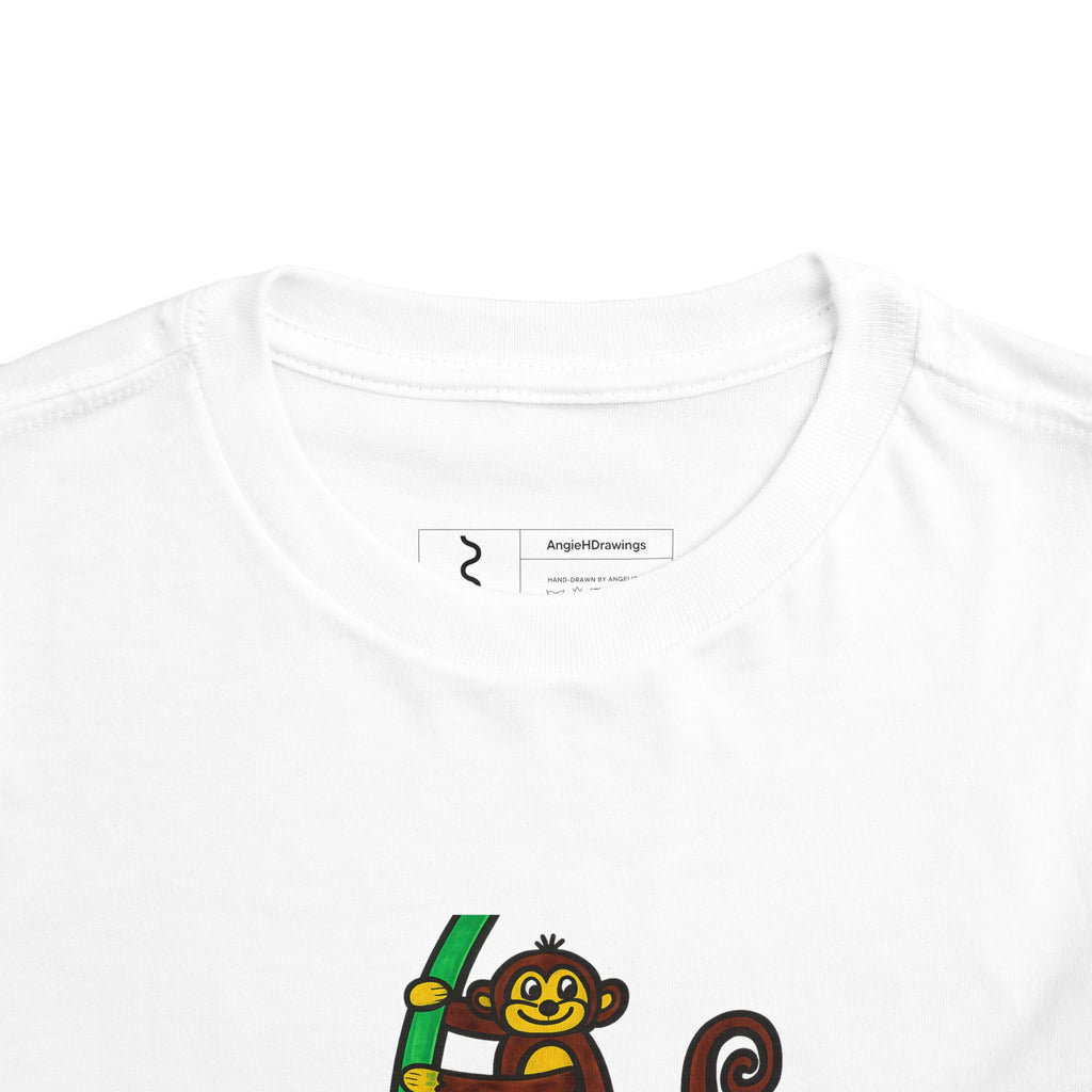 Hand-Drawn Smiling Monkey on Tree Toddler Tee | Cute Jungle Animal Shirt