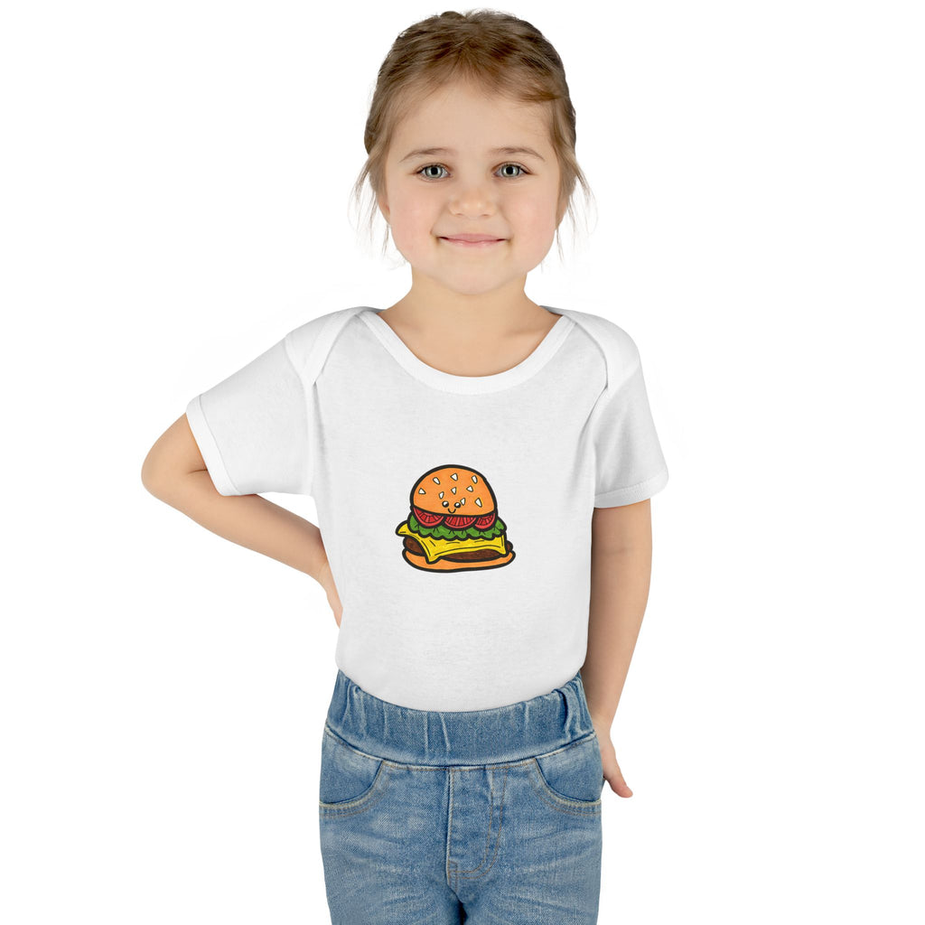 Hand-Drawn Cute Cheeseburger Illustration Infant Bodysuit | Baby Burger Graphic