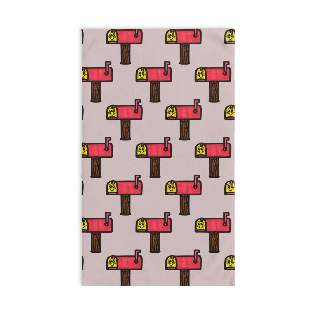 Hand-Drawn Retro Mailbox Pattern Hand Towel | Pink Cartoon Mailbox Repeat
