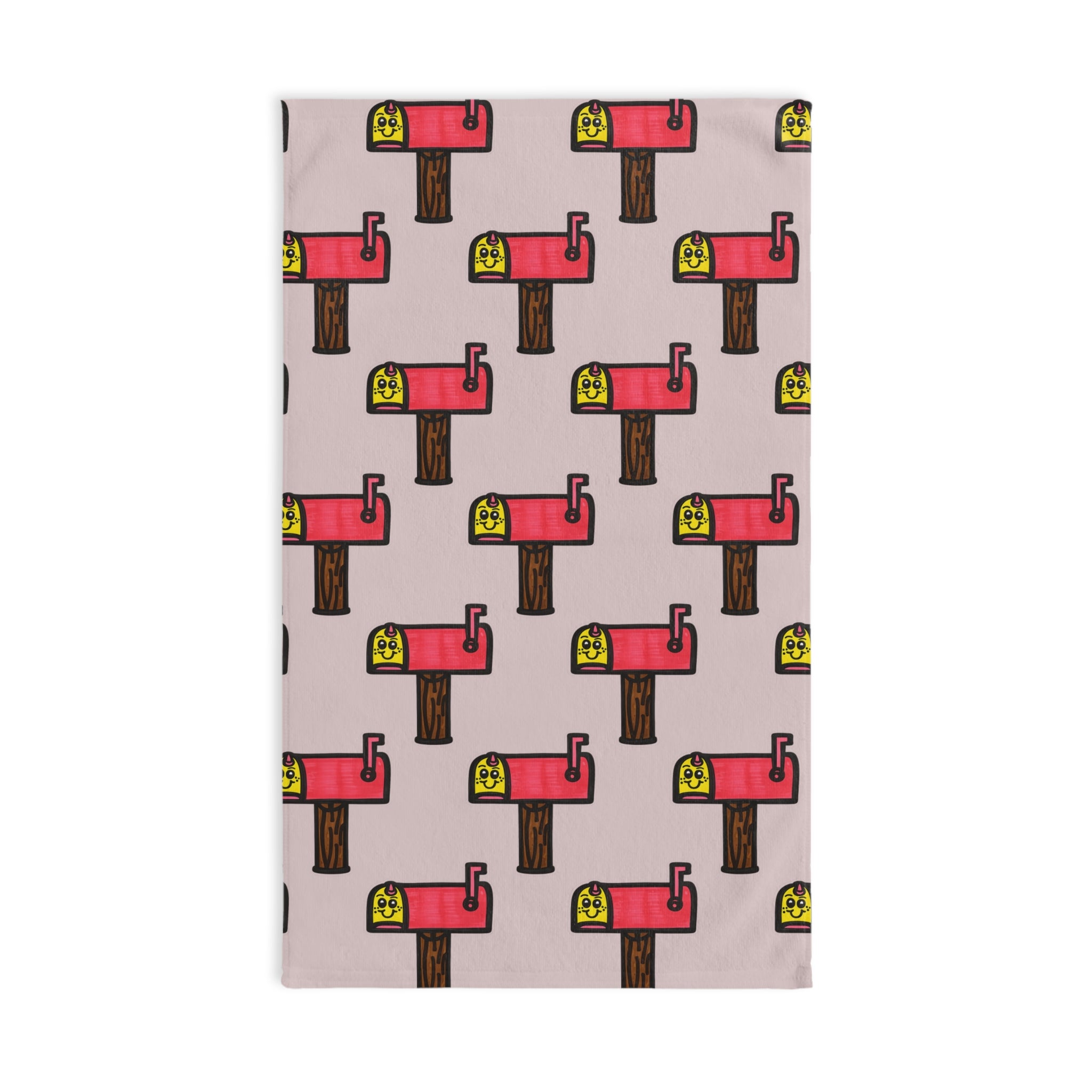 Hand-Drawn Retro Mailbox Pattern Hand Towel | Pink Cartoon Mailbox Repeat