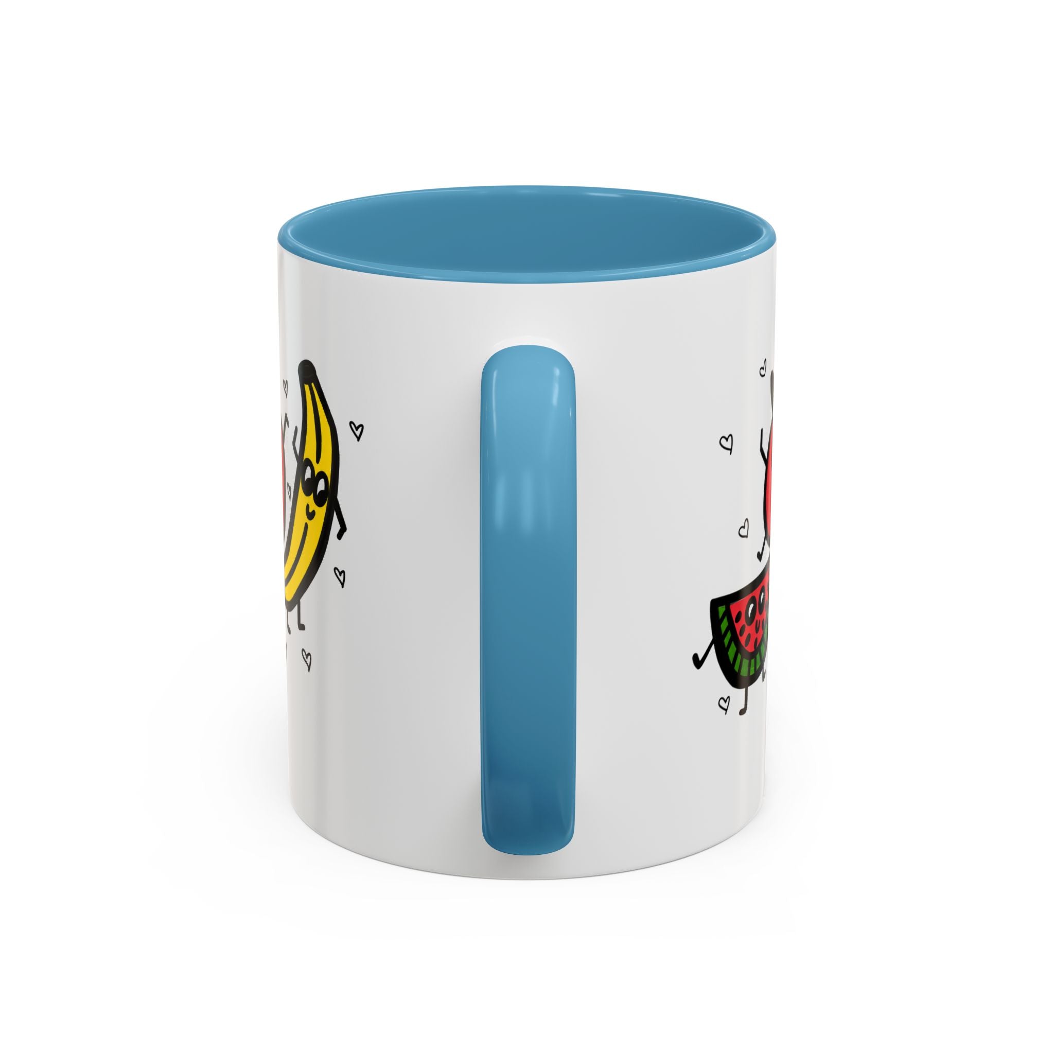Hand-Drawn Smiling Banana Apple Watermelon Mug | Cute Fruit Faces Coffee Cup
