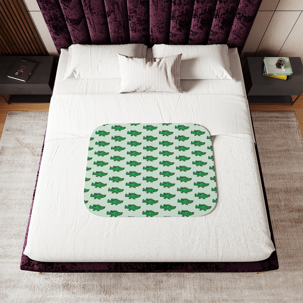 Hand-Drawn Green Alligator Repeat Sherpa Blanket | Cute Reptile Pattern Throw