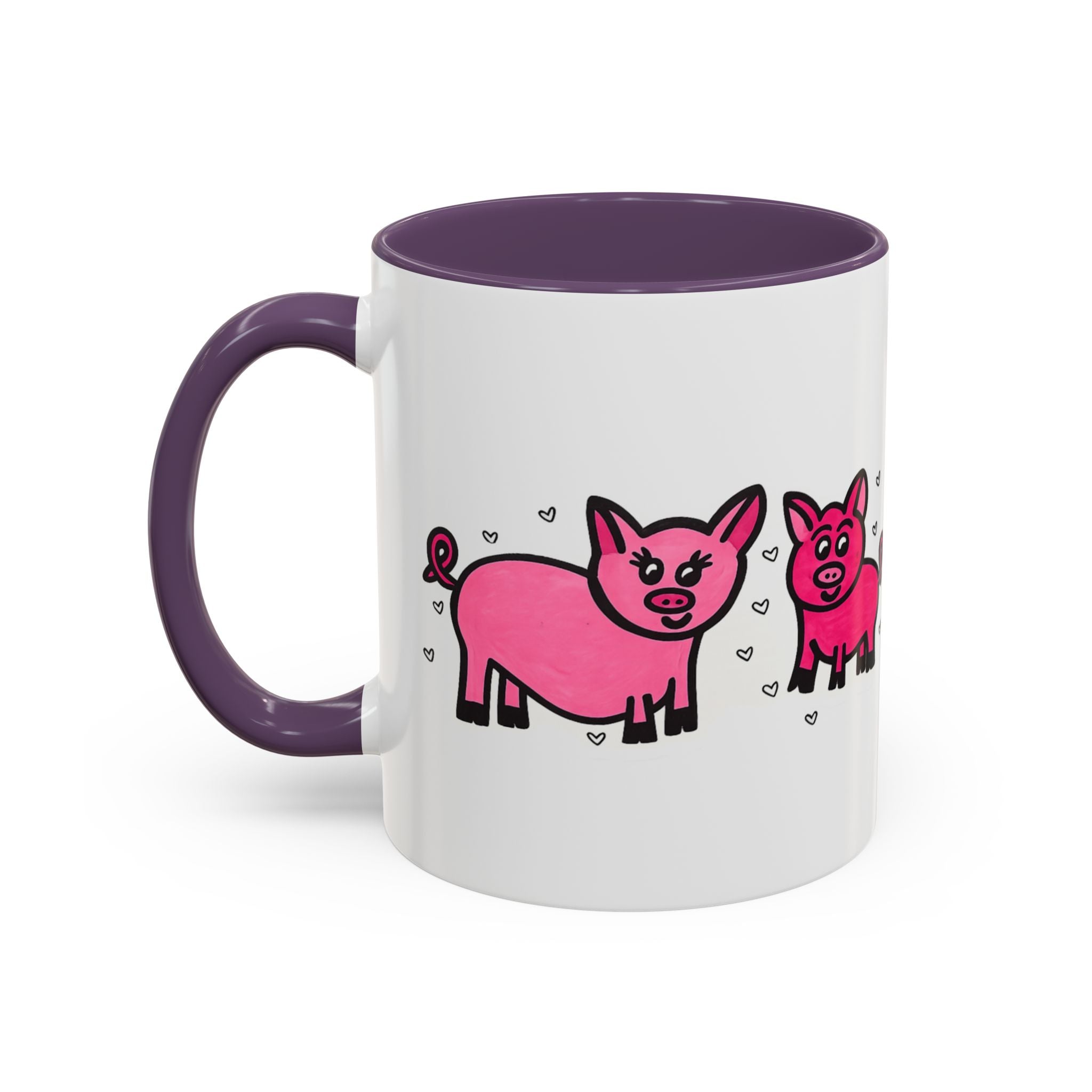 Hand-Drawn Pink Pig Pattern Mug | Accent Coffee Mug 11oz 15oz