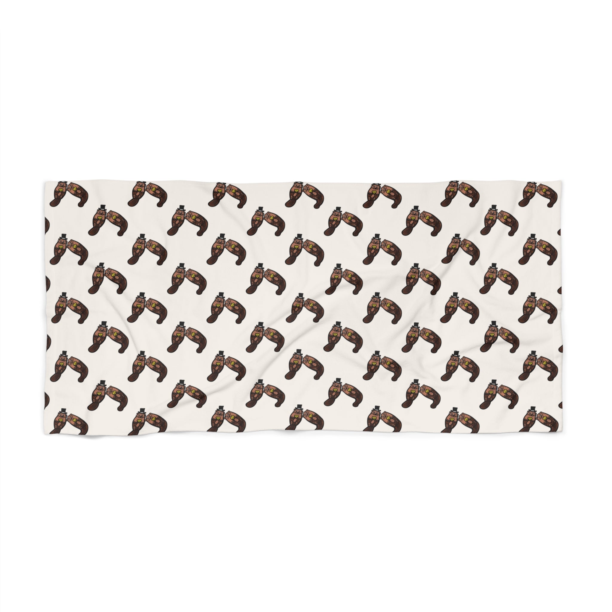 Hand-Drawn Brown Otter Pattern Beach Towel | Cute Animal with Seashell Repeat Print