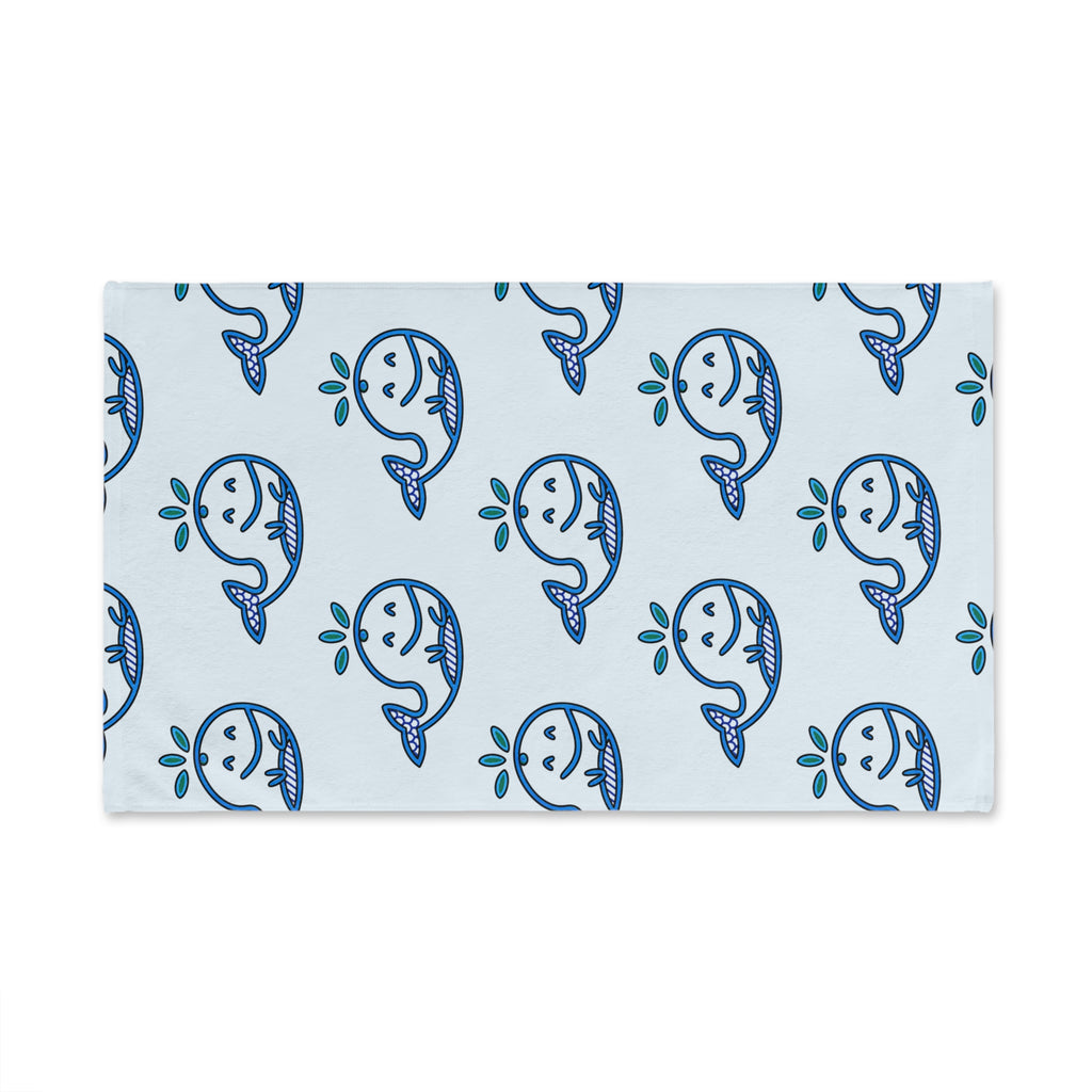 Hand-Drawn Cute Whale Hand Towel, Coastal Bathroom Decor, Whimsical Ocean Kitchen Towel, Nautical Tea Towel, Beach House Gift