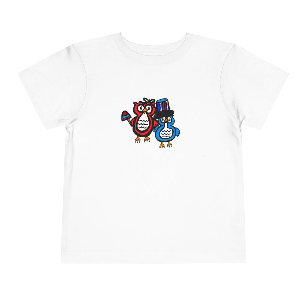Hand-Drawn Patriotic Owls Toddler Tee | 4th of July Red White Blue