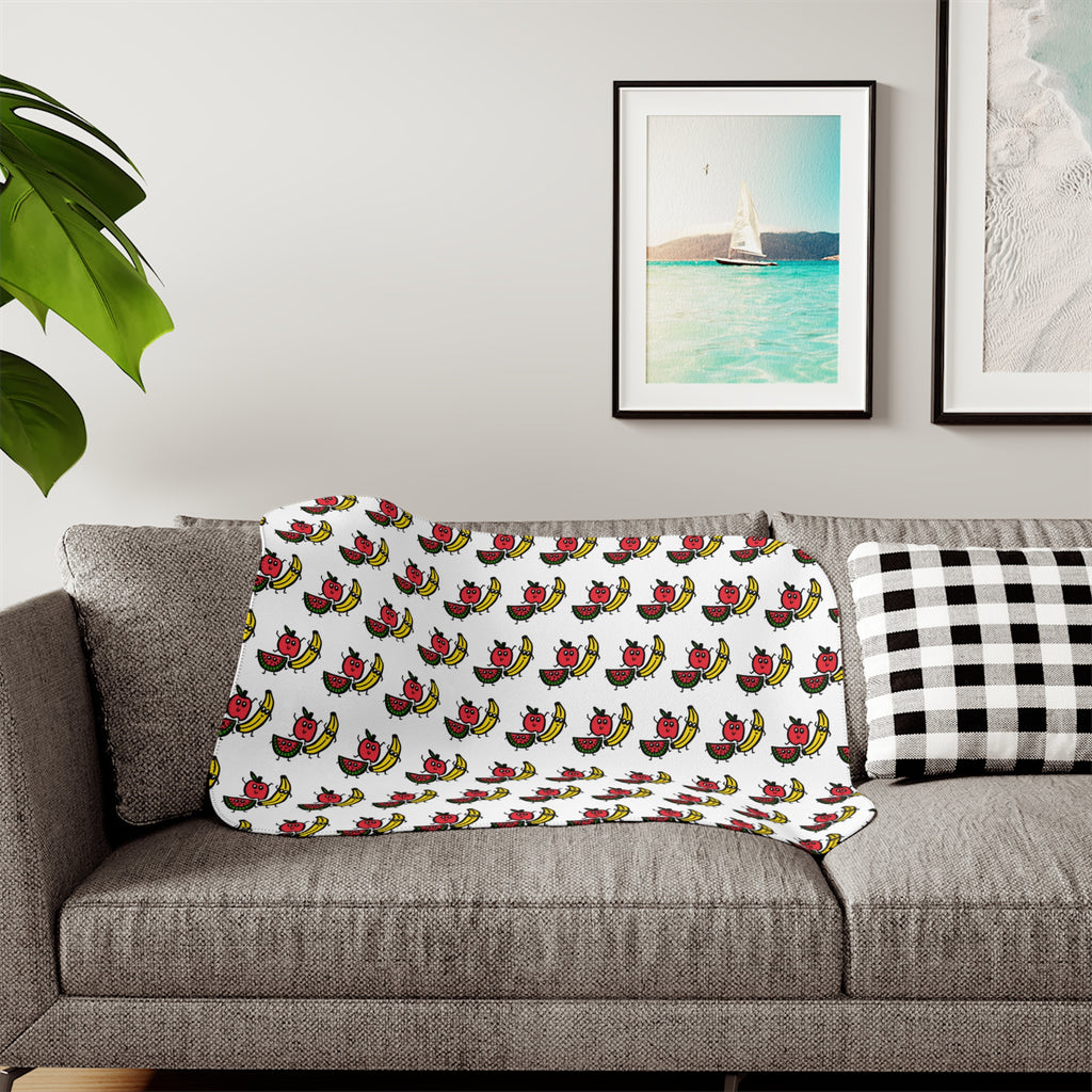 Hand-Drawn Apple Banana Watermelon Sherpa Blanket | Fruit Pattern Throw