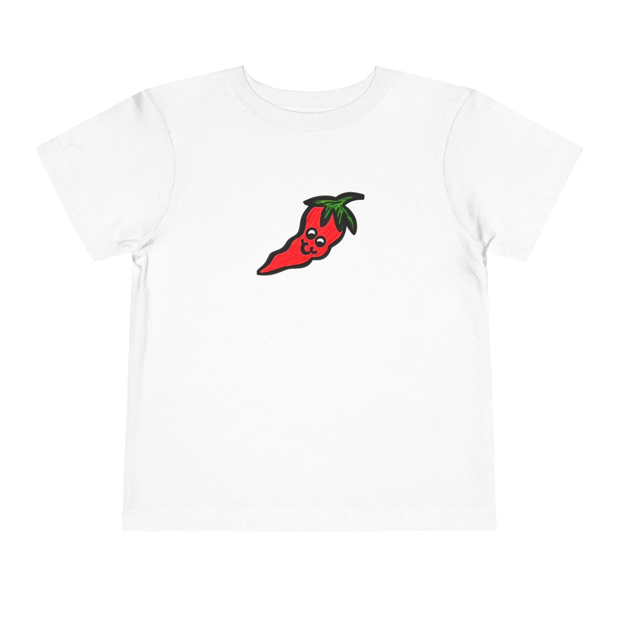 Hand-Drawn Cute Chili Pepper Character Toddler Tee | Spicy Veggie Cartoon Shirt