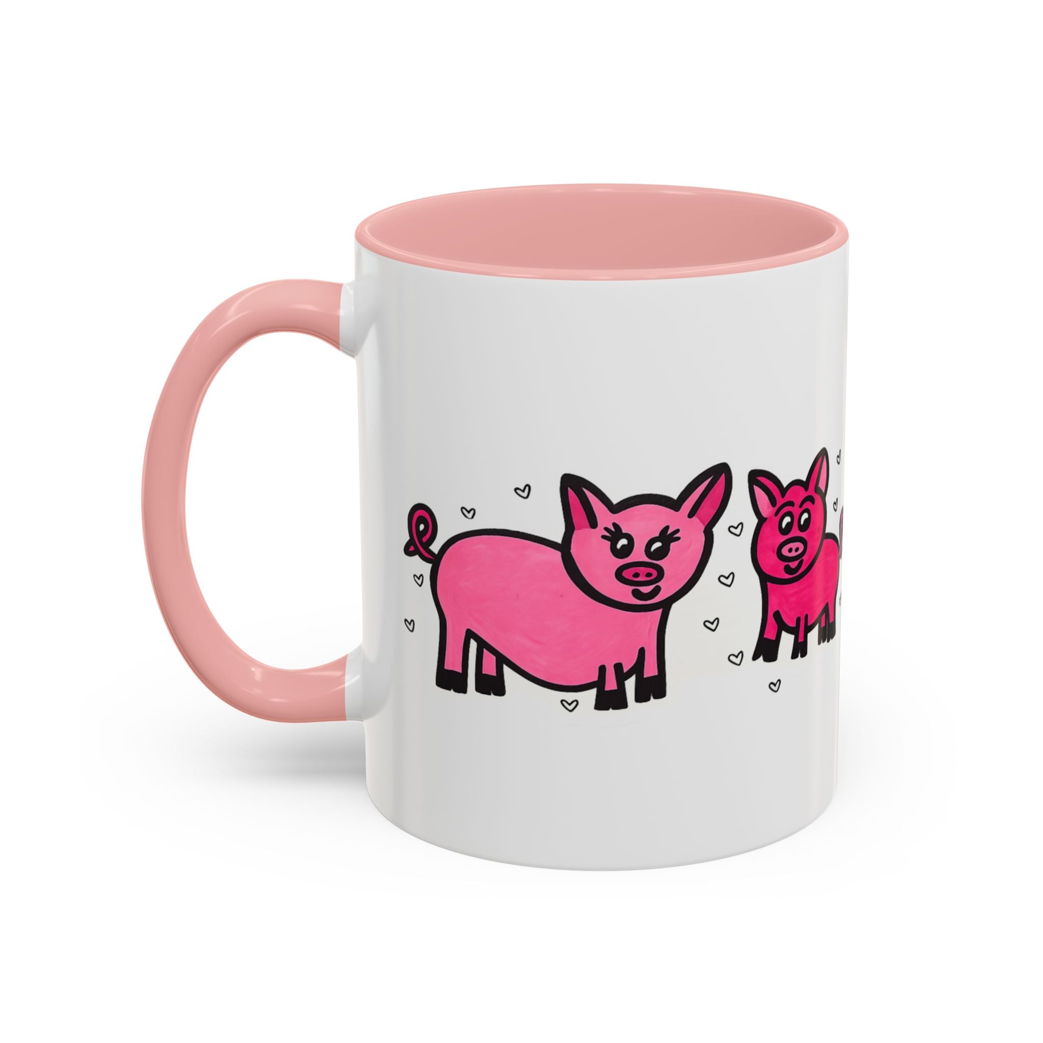 Hand-Drawn Pink Pig Pattern Mug | Accent Coffee Mug 11oz 15oz