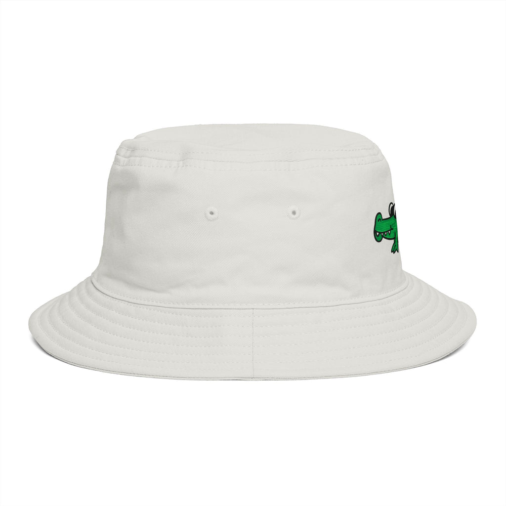 Hand-Drawn Cute Green Alligator Bucket Hat | Cartoon Crocodile Design