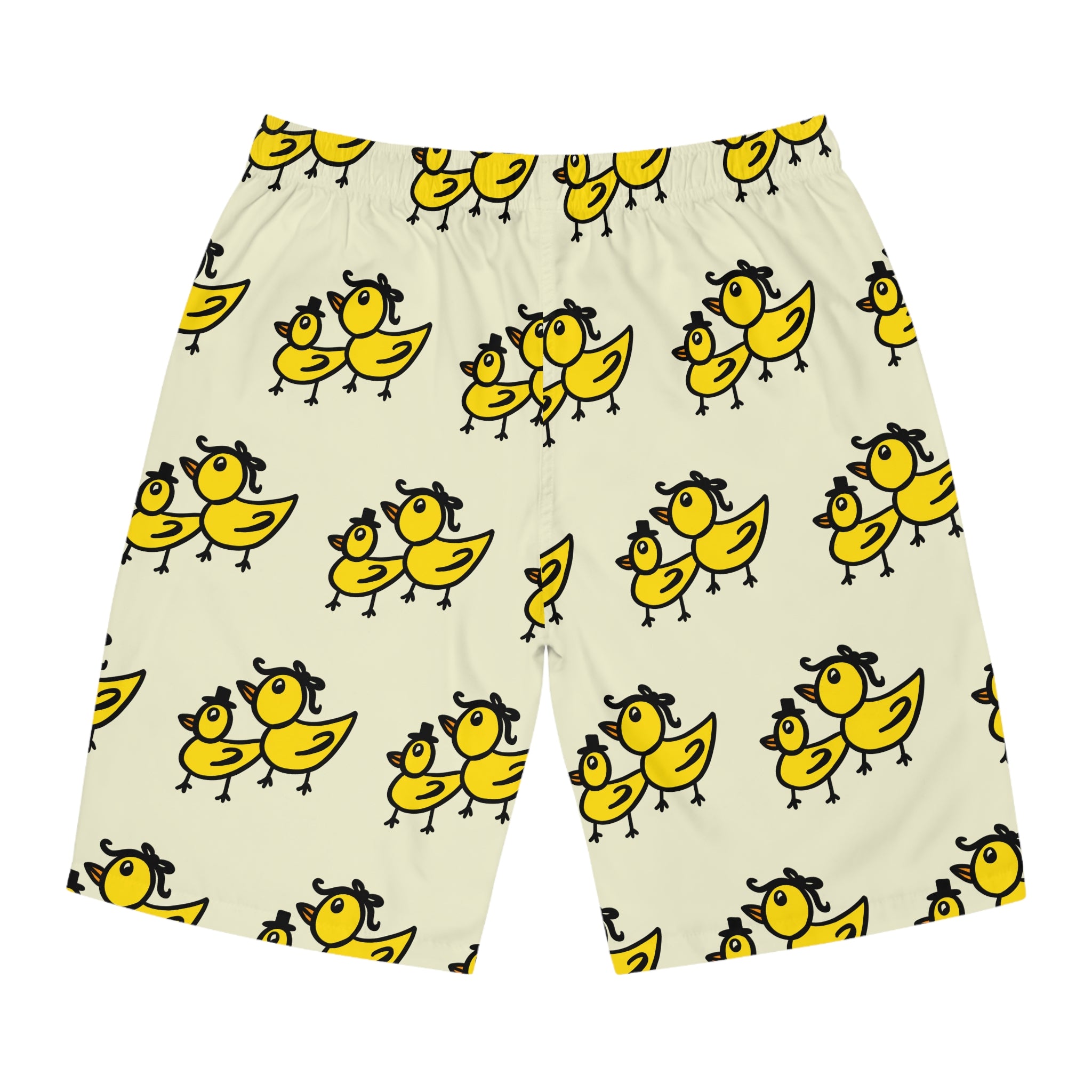 Hand-Drawn Yellow Duck Pattern Board Shorts | All-Over Print
