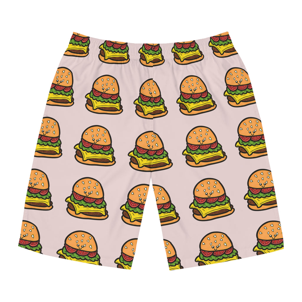Hand-Drawn Cartoon Cheeseburger Pattern Board Shorts | All-Over Print