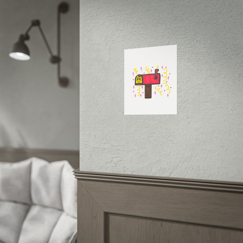 Hand-Drawn Cute Mailbox Illustration Rolled Poster | Whimsical Cartoon Mailbox Art