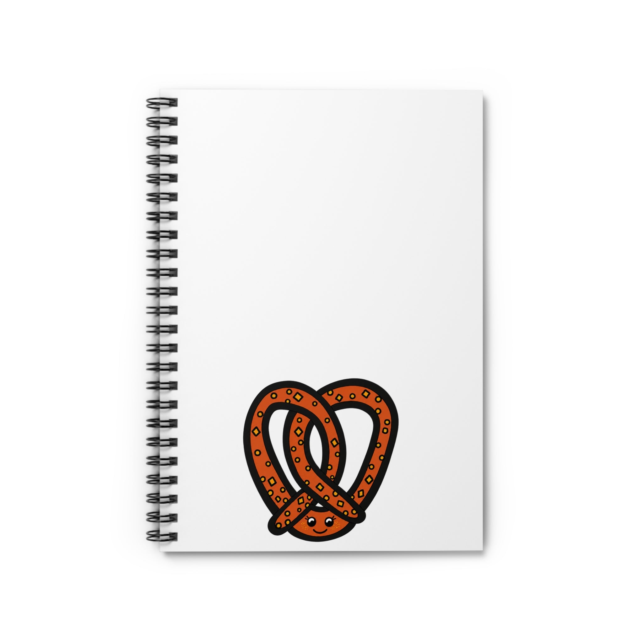 Hand-Drawn Pretzel Illustration Spiral Notebook | Ruled Journal, Cute Snack Design