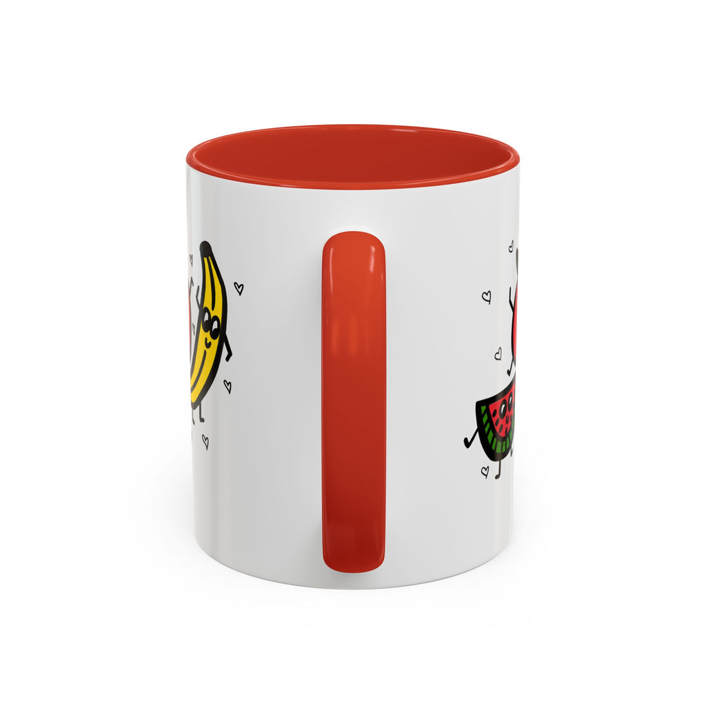 Hand-Drawn Smiling Banana Apple Watermelon Mug | Cute Fruit Faces Coffee Cup