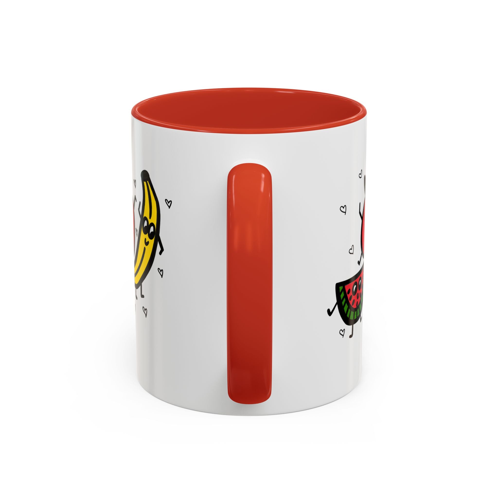 Hand-Drawn Smiling Banana Apple Watermelon Mug | Cute Fruit Faces Coffee Cup