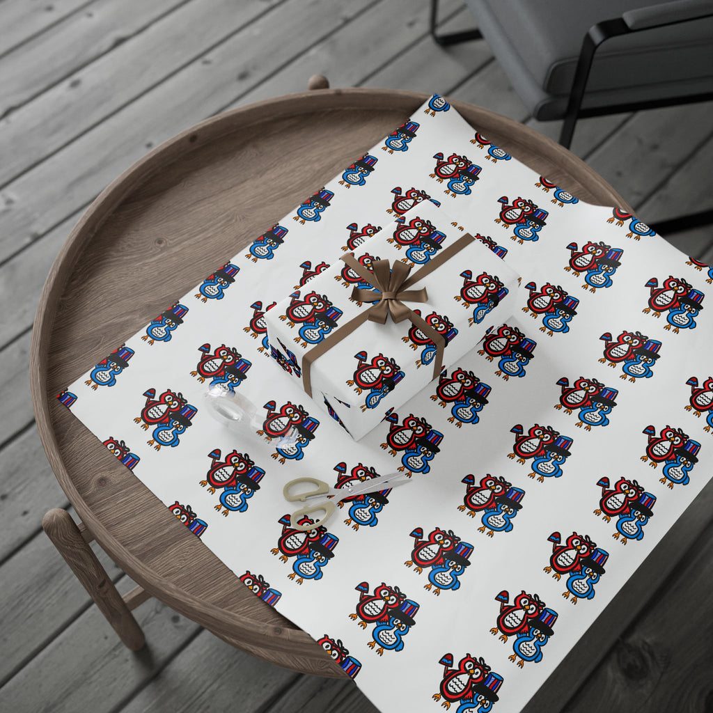 Hand-Drawn Patriotic Owls Pattern Wrapping Paper | Repeating Bird Print