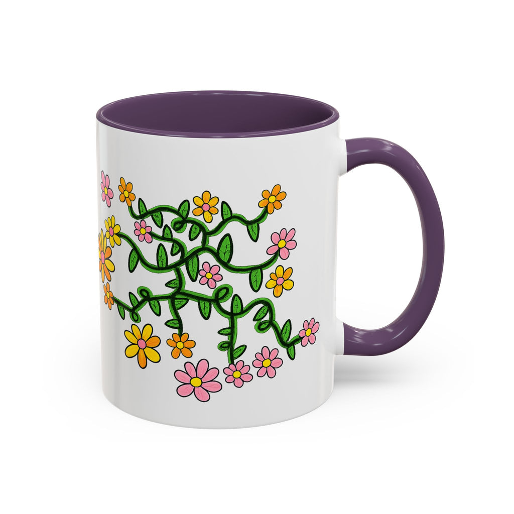 Hand-Drawn Yellow Pink Orange Flower Vine Mug | Accent Coffee Mug