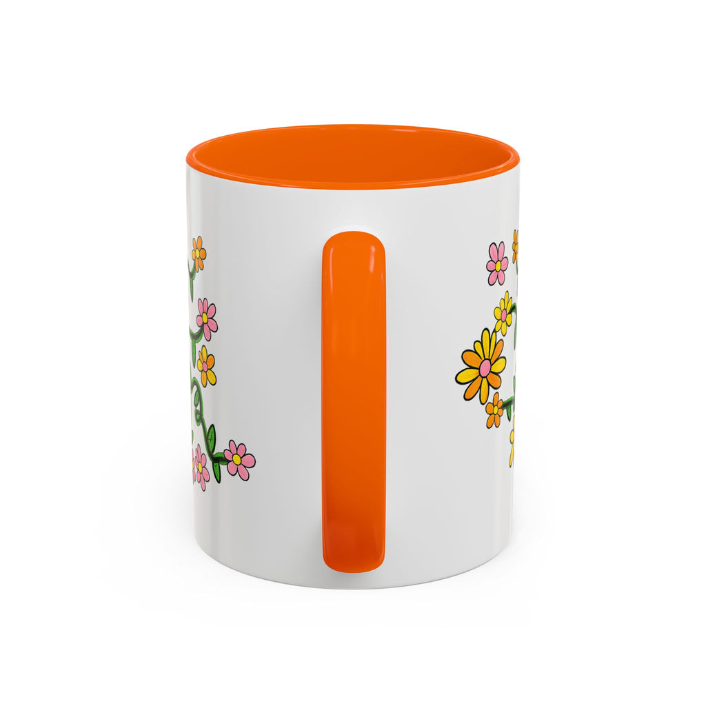 Hand-Drawn Yellow Pink Orange Flower Vine Mug | Accent Coffee Mug